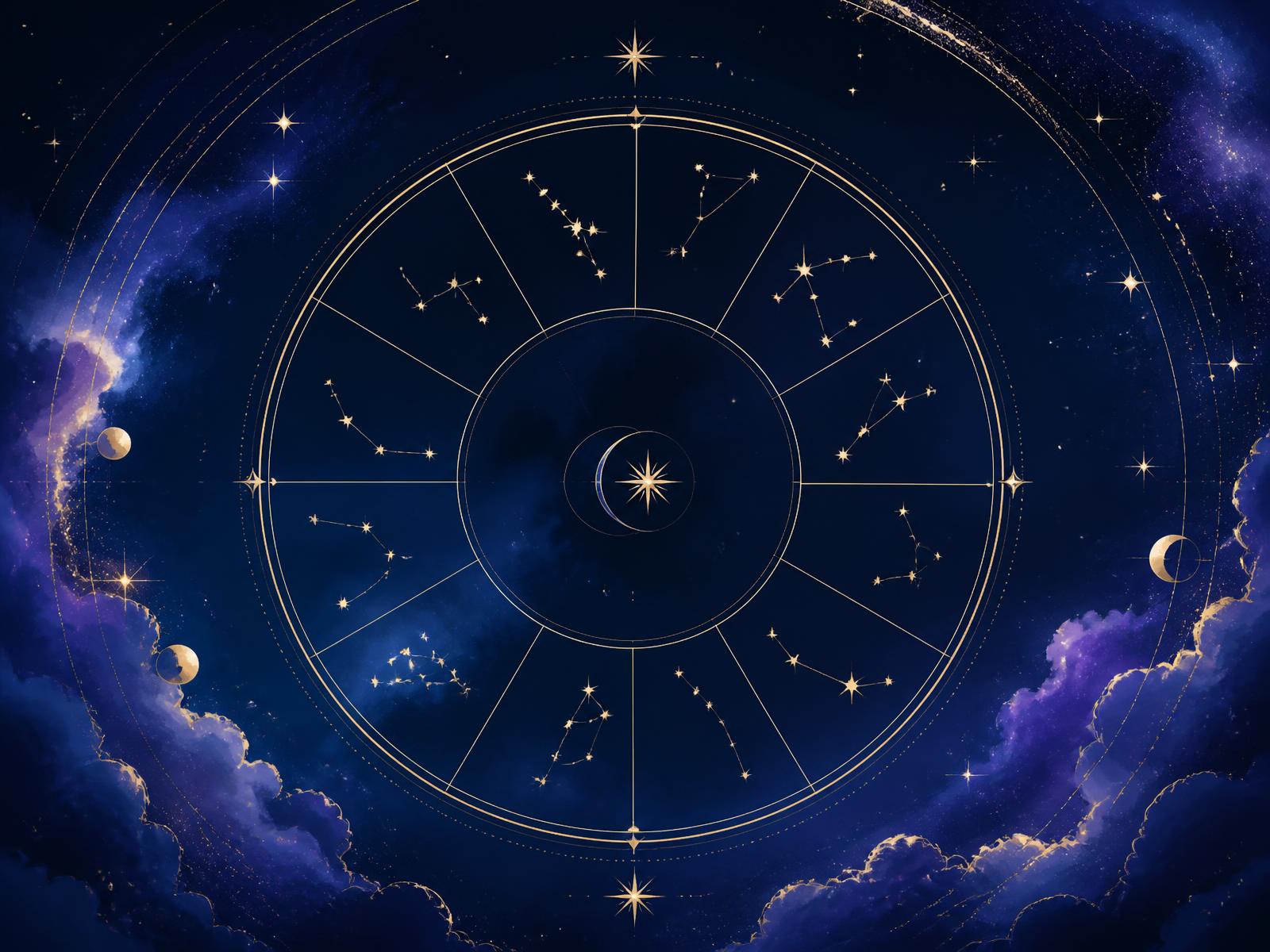 Kosmiczne niebo z kołem zodiaku i konstelacjami